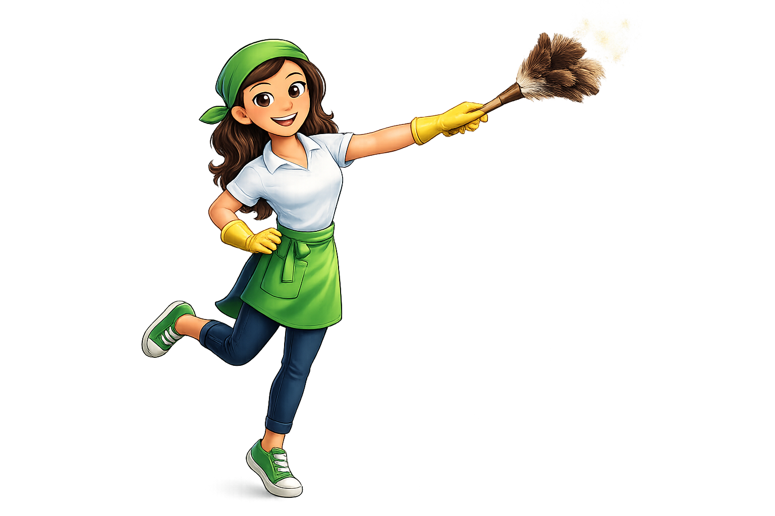 Kimi Jean Comeclean team member dusting with a smile